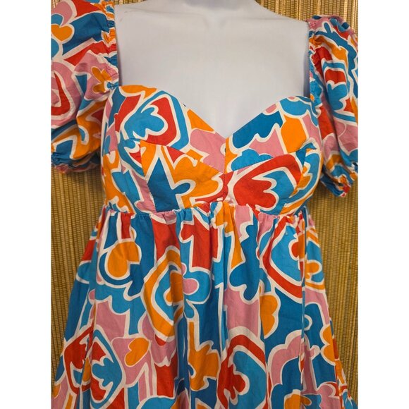 Amanda Uprichard Womens Colorful Puff Sleeve Dress S Sicily Baby Doll Revolve - Picture 3 of 6